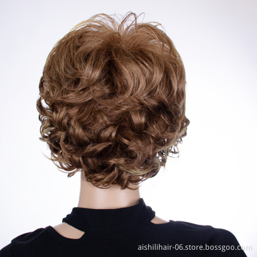 Wholesale stort mix brown with gloden natural wave and behand curly wig heat resistant synthetic hair wigs for women